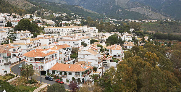View over white town Mijas, province of Malaga,Spain Mijas is a white town in the province of Málaga,Spain. mijas pueblo stock pictures, royalty-free photos & images