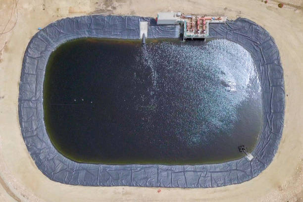 istock Water treatment facility - Top down aerial image. 1143961038