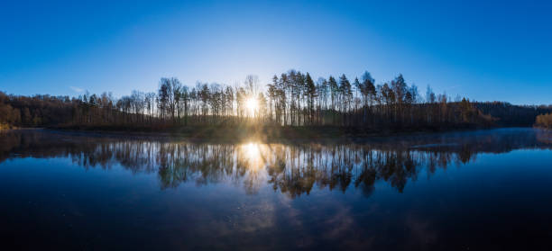 Peaceful landscape with Gauja river in Gauja National Park in Sigulda area at sunrise