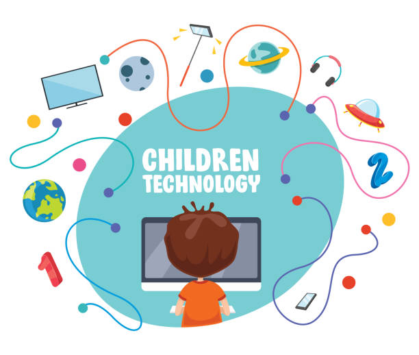 Vector Illustration Of Children Technology Vector Illustration Of Children Technology girl texting on phone stock illustrations