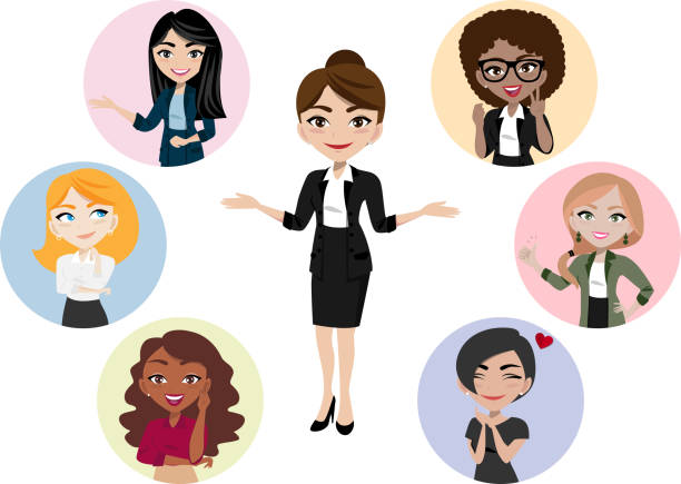 Set Of Business Character Cartoon With Working Women Team In Office In  Different Poses Vector Illustration Stock Illustration - Download Image Now  - iStock