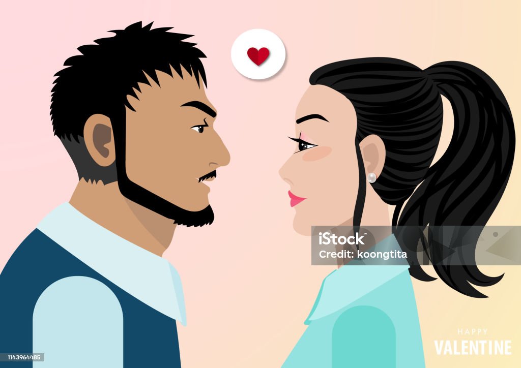 Cartoon Character Handsome Man And Beautiful Lady Face Confront Together  Cute Lover In Office Vector Illustration Stock Illustration - Download  Image Now - iStock