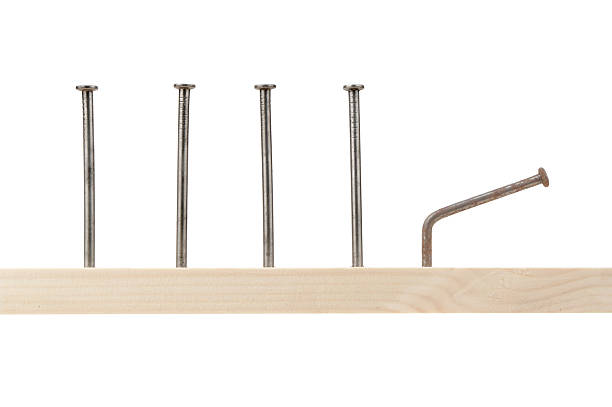 Nails on the wooden board on white background.