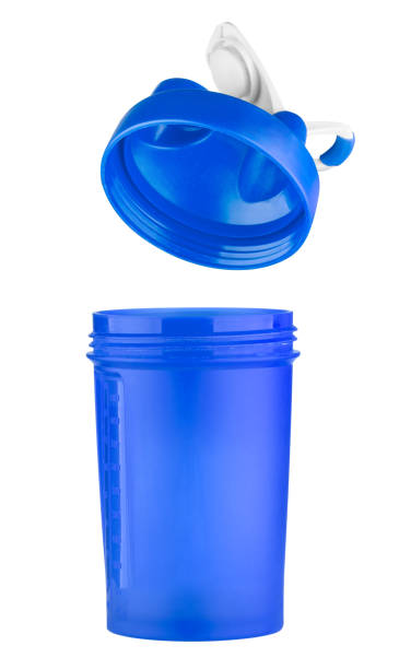 istock Blue shaker for sports nutrition with an open lid 1143974113