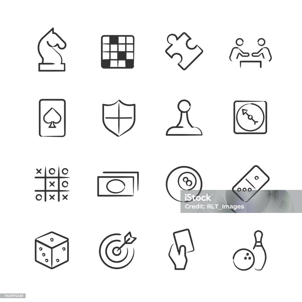 Board Game and Puzzle Icons—Sketchy Series Professional icon set in sketch style. Vector artwork is easy to colorize, manipulate, and scales to any size. Icon Symbol stock vector