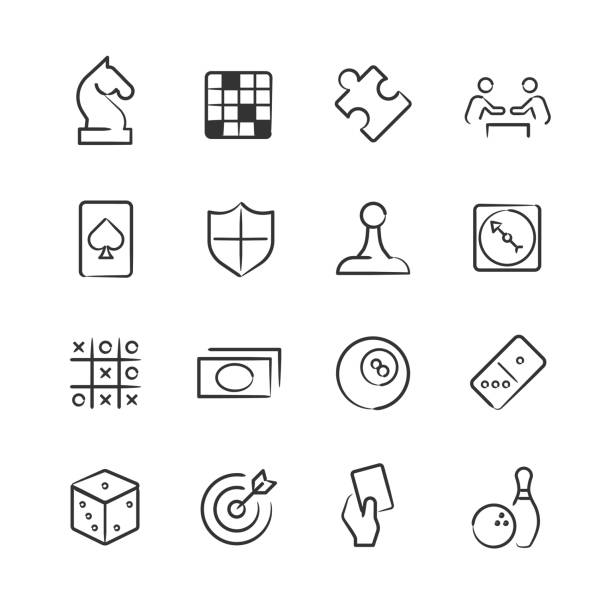 Board Game and Puzzle Icons—Sketchy Series Professional icon set in sketch style. Vector artwork is easy to colorize, manipulate, and scales to any size. crossword puzzle drawing stock illustrations