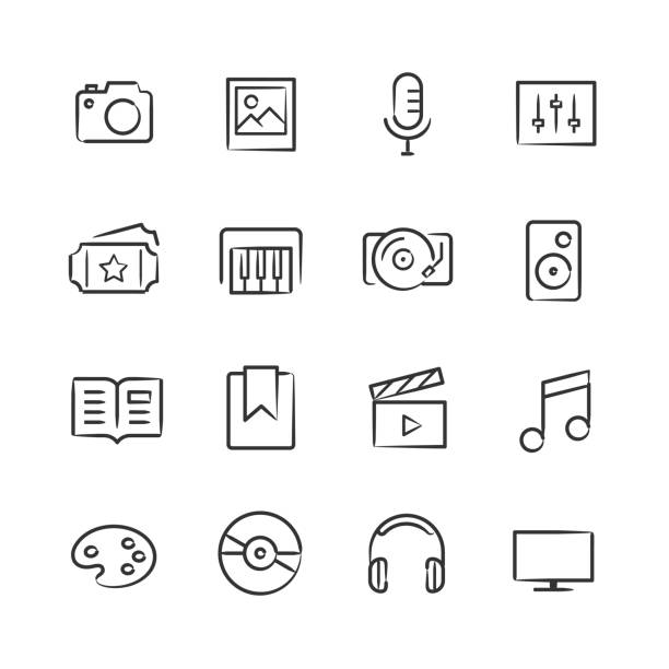 illustrations, cliparts, dessins animés et icônes de icônes des médias — série sketchy - instant print transfer audio