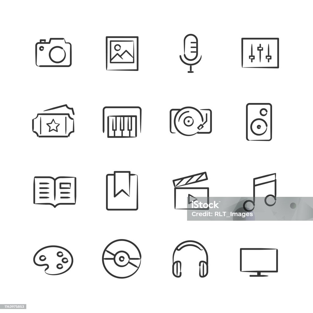 Media Icons—Sketchy Series Professional icon set in sketch style. Vector artwork is easy to colorize, manipulate, and scales to any size. Photographic Print stock vector