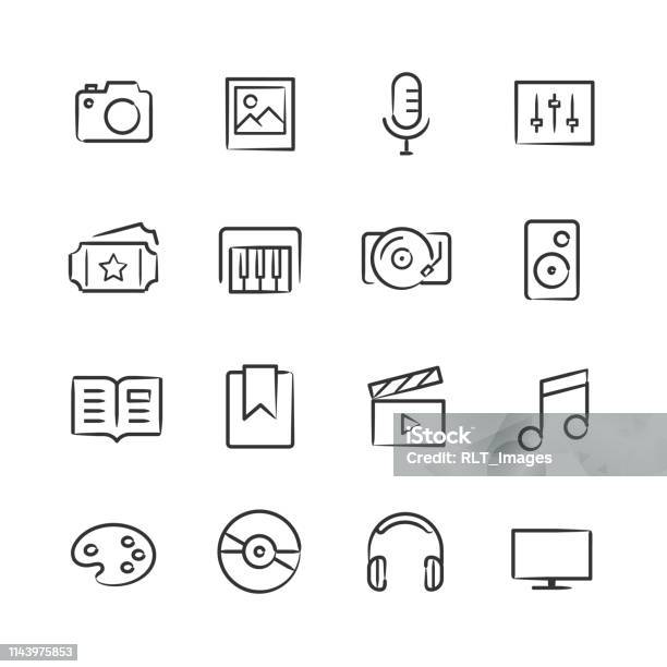 Media Iconssketchy Series Stock Illustration - Download Image Now - Photographic Print, Book, Icon Symbol