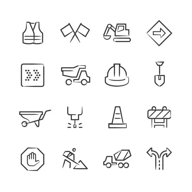 Vector illustration of Road Construction Icons—Sketchy Series