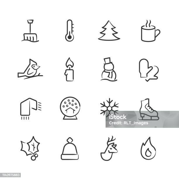 Winter Iconssketchy Series Stock Illustration - Download Image Now - Icon Symbol, Cozy, Line Art