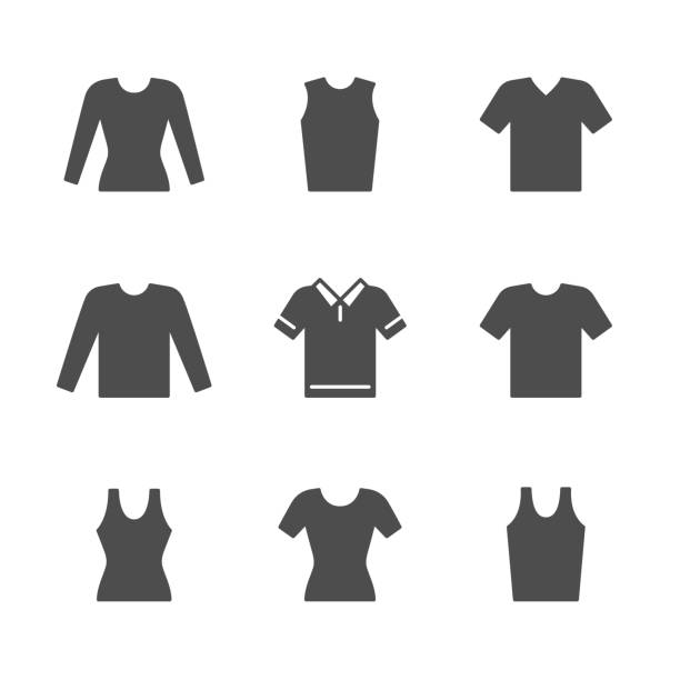 set icons von t-shirt, singlet, longsleeve - ärmellos stock-grafiken, -clipart, -cartoons und -symbole