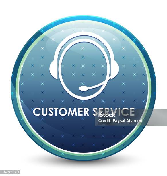 Customer Service Point Cutton Image Customer Service Shiny Sky Blue Round Button Stock Illustration ...