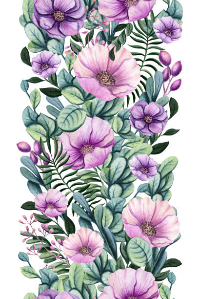 istock Seamless Border of Watercolor Flowers and Leaves 1143979720