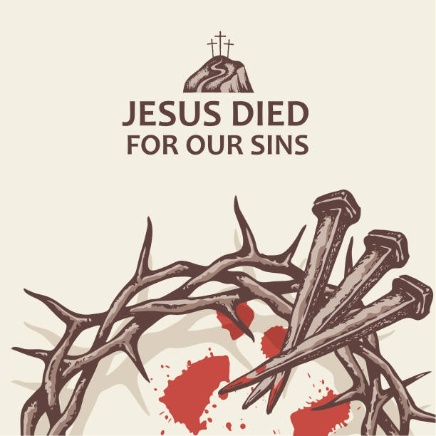 가시 왕관과 함께 예 수 손톱 - easter crown of thorns forgiveness savior stock illustrations