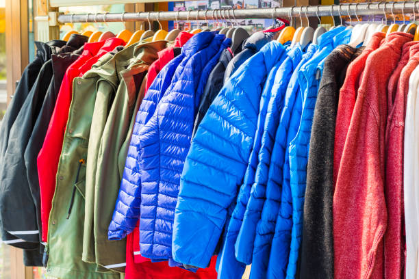istock Pullovers hang on a hanger in the store, New Zealand. With selective focus 1143991616