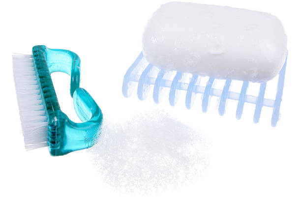 istock Bar Of Soap And Nail Brush Isolated On White 114399264