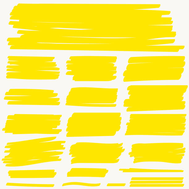 wyróżnij znacznik żółta linia, pociągnięcie kolorów, ręcznie rysowane za pomocą pióra szczotkowego. wektor - highlighter felt tip pen yellow pen stock illustrations