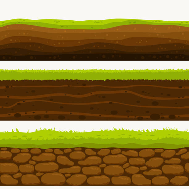 ilustrações de stock, clip art, desenhos animados e ícones de soil seamless layers ground layer. stones and grass on dirts. vector - under the surface