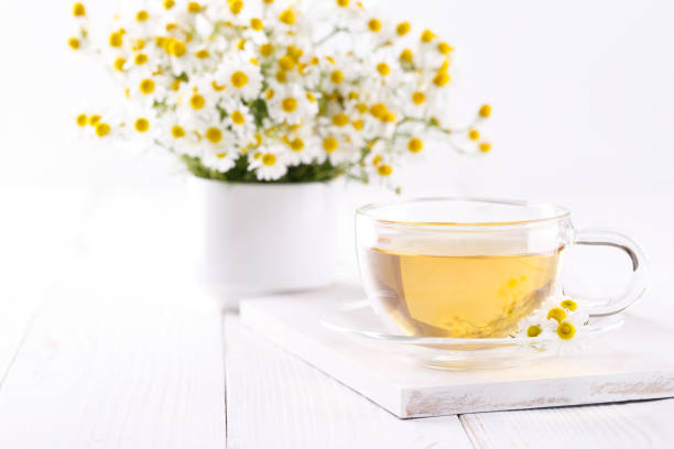 healthy chamomile tea - m chamomilla imagens e fotografias de stock