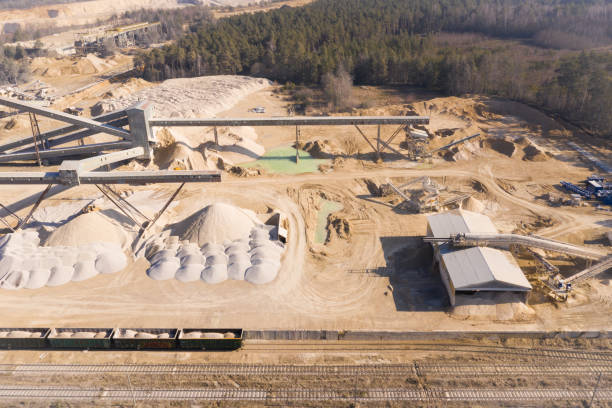 istock Aerial view of opencast mining quarry. Industrial place view from above 1143996992