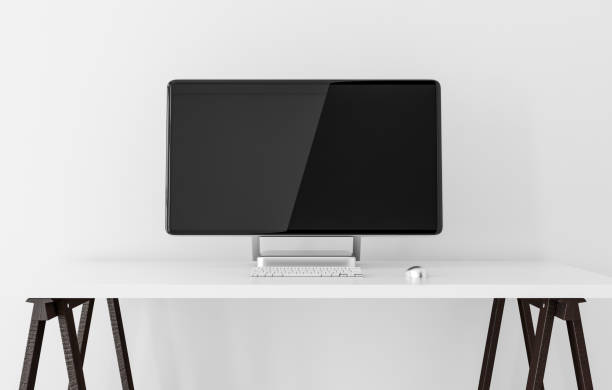 istock Desktop Computer Monitor Mockup on white table 1143997956