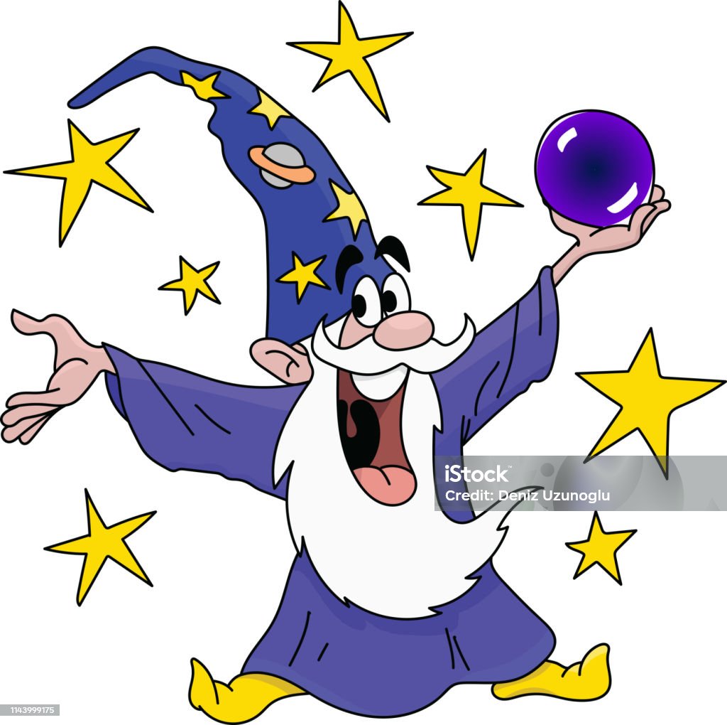 Cartoon magician holding a crystal ball in his hands vector illustration Rough Endoplasmic Reticulum stock vector