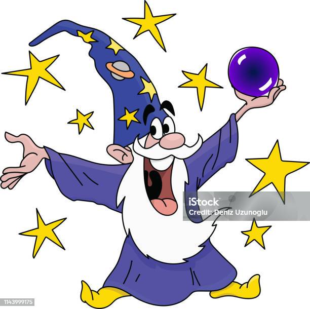 Cartoon Magician Holding A Crystal Ball In His Hands Vector Illustration Stock Illustration - Download Image Now