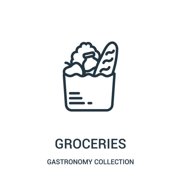 gastronomi koleksiyon koleksiyonundan bakkaliye simge vektör. ince hat bakkaliye anahat simge vektör illüstrasyon. - grocery shopping stock illustrations