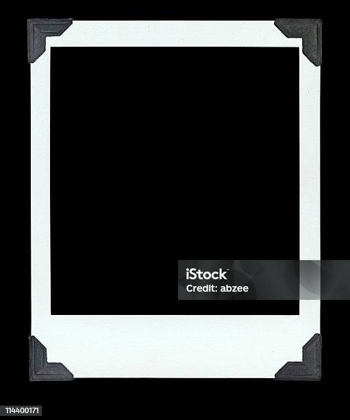 Blank Photo With Corners On Black Background Stock Photo - Download Image Now - Art and Craft Product, Backgrounds, Close-up