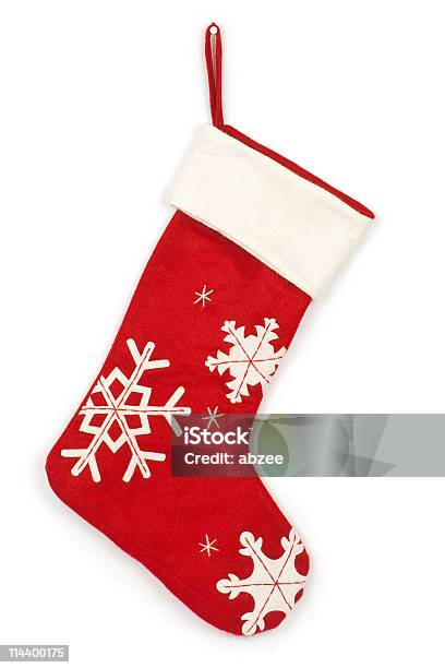 Christmas Stocking With Shadow On White Background Stock Photo - Download Image Now - Christmas, Sock, Christmas Stocking