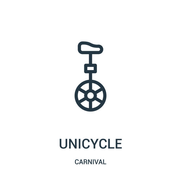 illustrations, cliparts, dessins animés et icônes de vecteur d’icône monocycle de collection de carnaval. fine ligne monocycle contour icône vecteur illustration. - unicycling