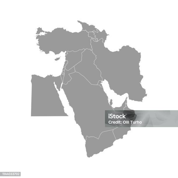 Vector Illustration With Simplified Map Of Asian Countries Middle East States Borders Of Turkey Georgia Armenia - Arte vetorial de stock e mais imagens de Mapa