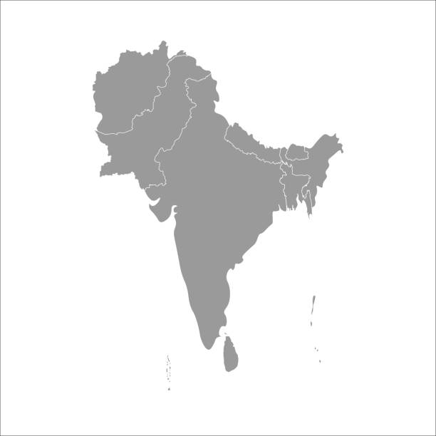 ilustrações, clipart, desenhos animados e ícones de ilustração do vetor com mapa simplificado de países asiáticos. região sul. fronteiras dos estados do afeganistão, paquistão, índia, maldivas - india map sri lanka pakistan