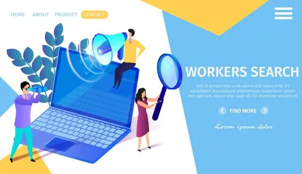 Vector illustration of Workers Search Horizontal Banner. Headhunting.