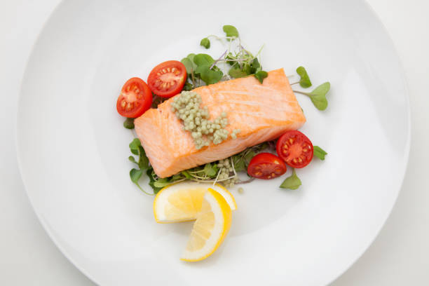 istock Fried Salmon With Wasabi Caviar 1144047601