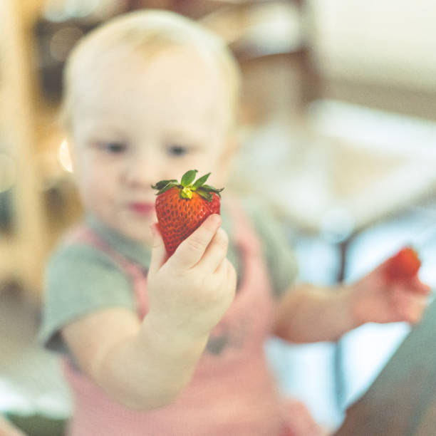 istock 18 month old toddler with strawberries 1144054052