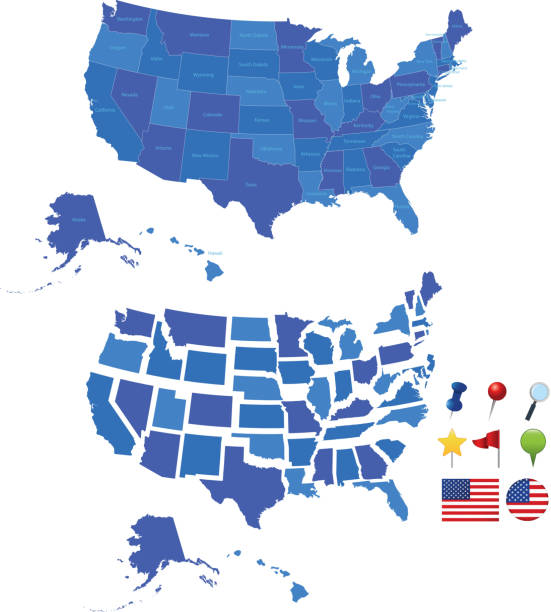 mapa usa - map cartography washington dc tennessee stock illustrations