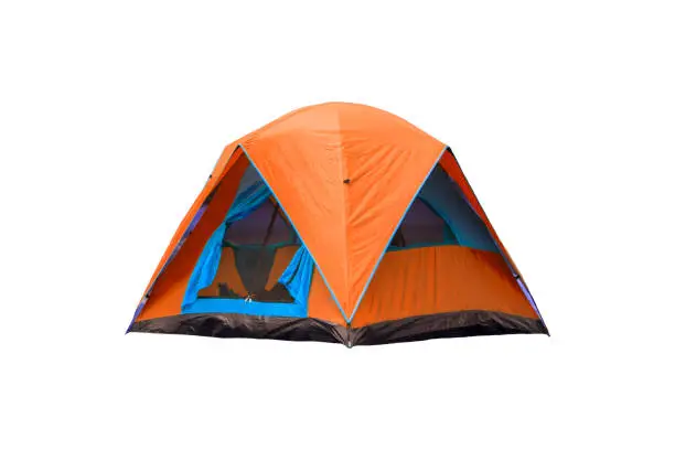 Photo of Orange tent isolated on white background