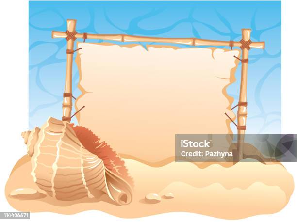 Bambus Ramki Z Muszla Morska - Stockowe grafiki wektorowe i więcej obrazów Bambus - Tworzywo - Bambus - Tworzywo, Brzeg wody, Błyszczący