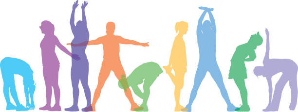 ilustrações de stock, clip art, desenhos animados e ícones de pastel colorful women stretching - desporto ilustrações
