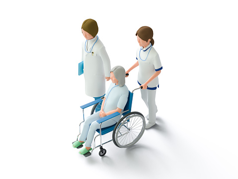 Wheelchair patient and doctor