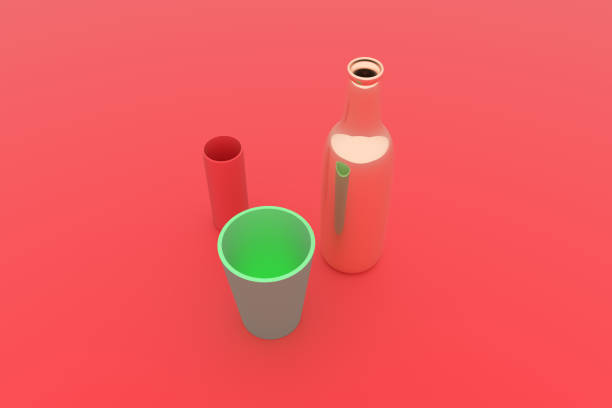 istock CGI composition, concepture still life, bottle & glass for design texture, background. Colorful 3D render. 1144090086