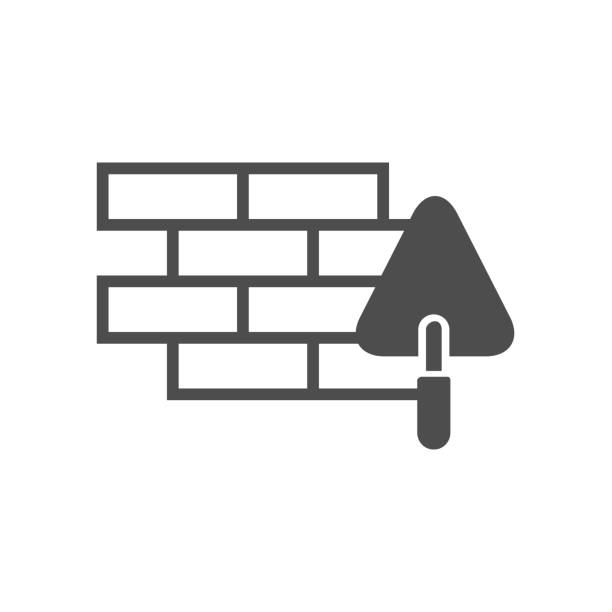 ilustraciones, imágenes clip art, dibujos animados e iconos de stock de pared de ladrillo y el icono vectorial de llana - brick construction material house strength