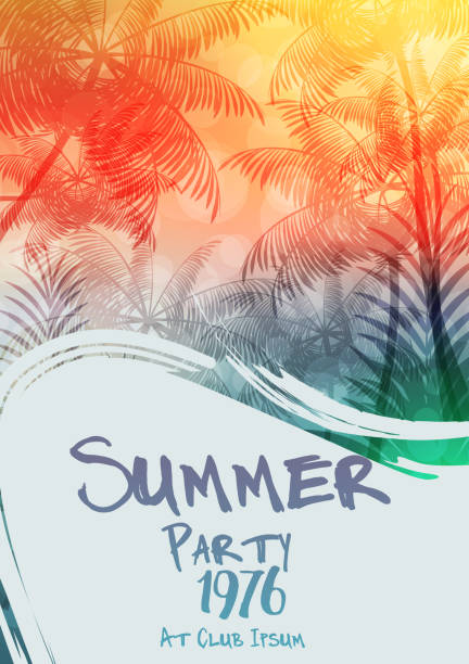 летний дизайн плаката партии - celebration silhouette back lit sunrise stock illustrations