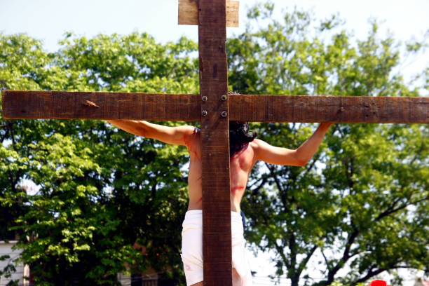 Reenactment of the Passion of Christ. Held on Good Friday as part of celebration of the Holy Week stock photo