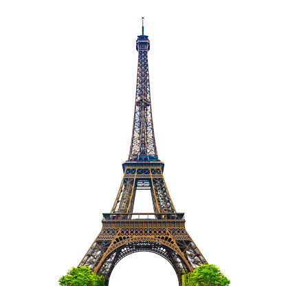 The Eiffel Tower with white background. Paris, France. CLIPPING PATH