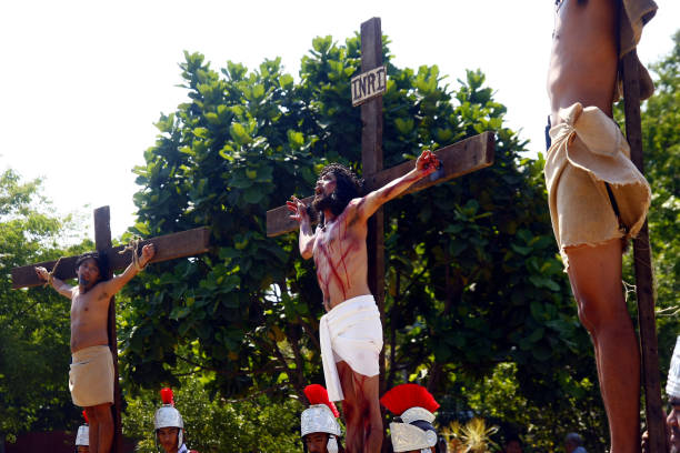 Reenactment of the Passion of Christ. Held on Good Friday as part of celebration of the Holy Week stock photo