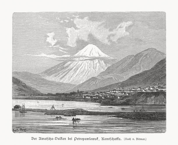 istock Avachinsky, active stratovolcano, Kamchatka Peninsula, Russia, wood engraving, published 1897 1144109726