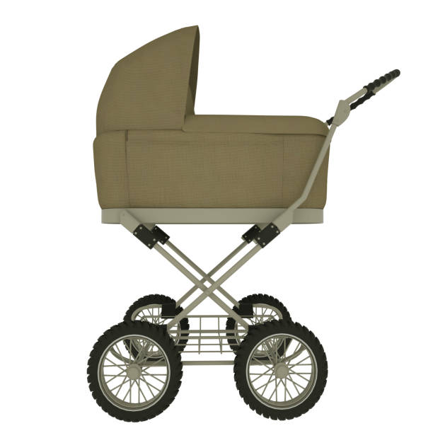 istock Side view of baby stroller isolated on white background. 3d rendering. 1144113591